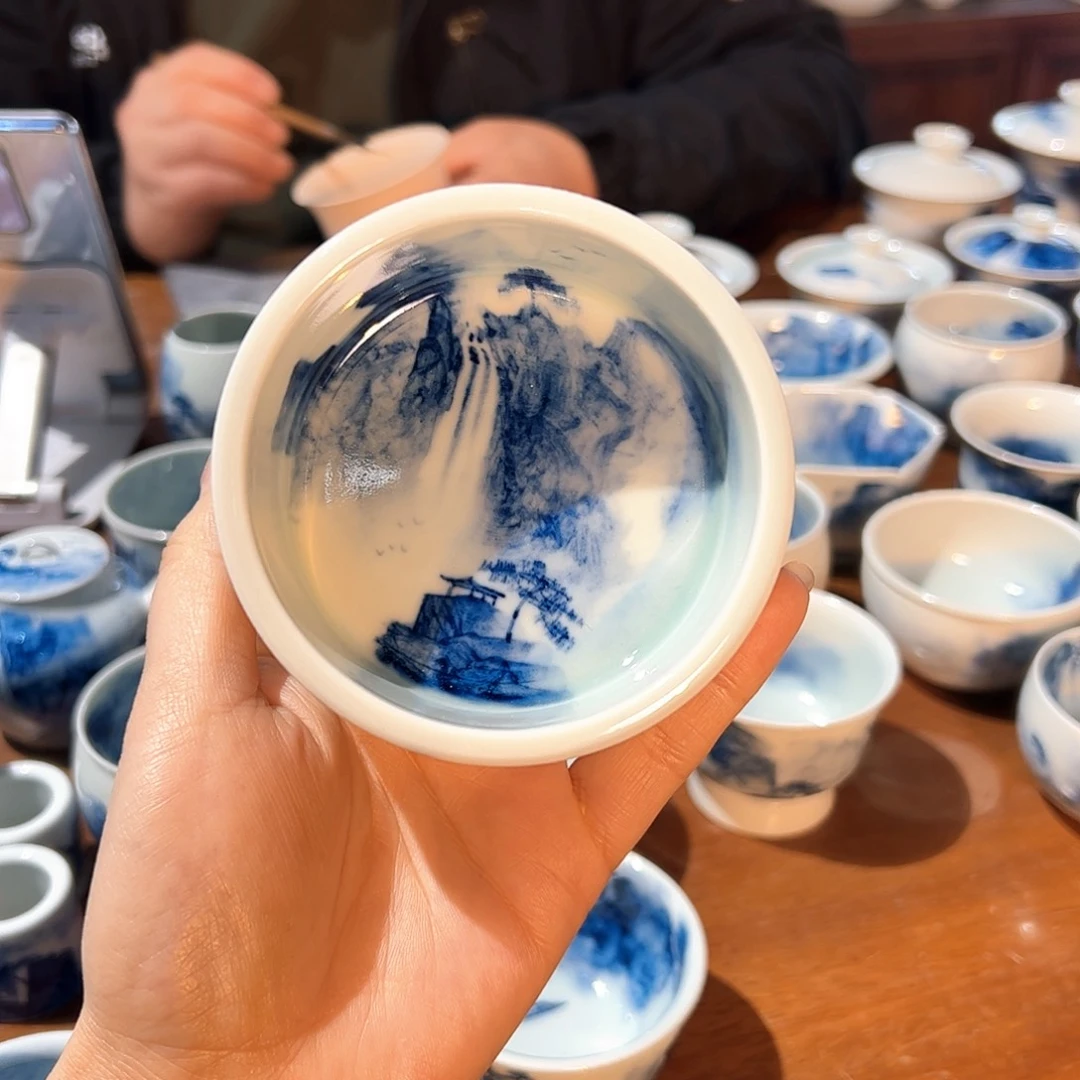 杯招***超青花手绘山水主人杯