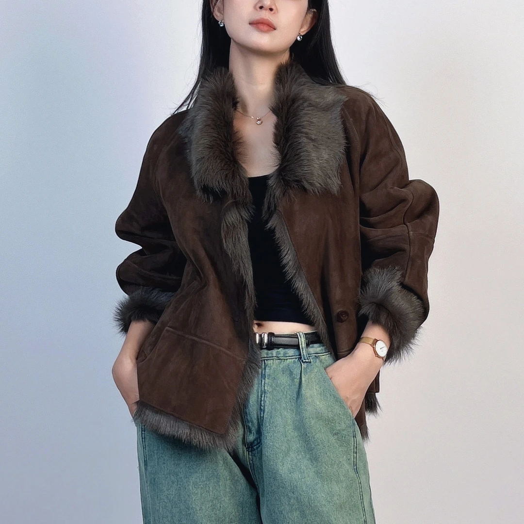 高端2025年新款海宁山羊毛皮毛一体外套女年轻显瘦真皮羊羔毛大衣