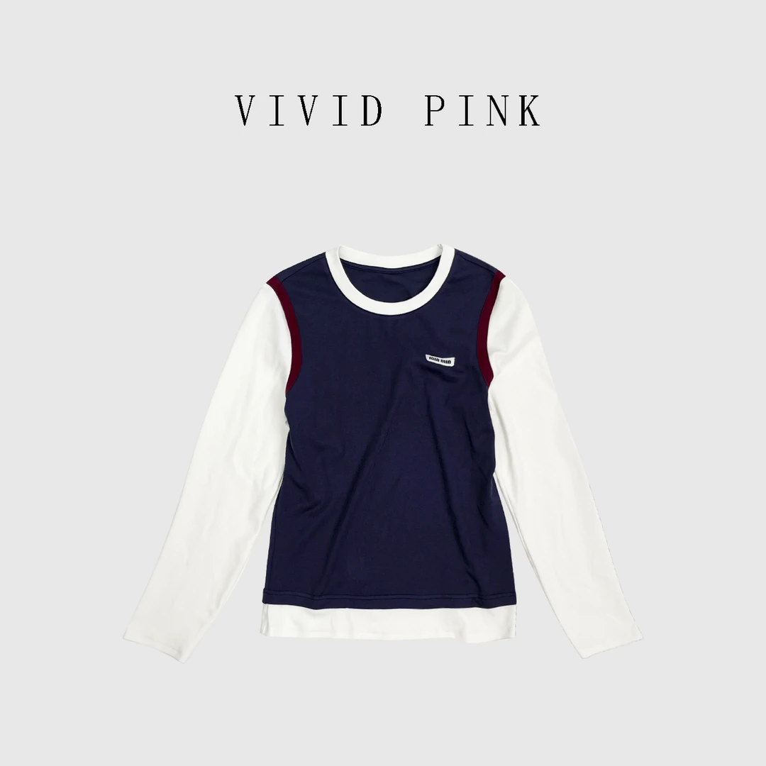 熊大娇私服-【撞色跃动】秋冬撞色拼色质感套头圆领长袖体恤120595