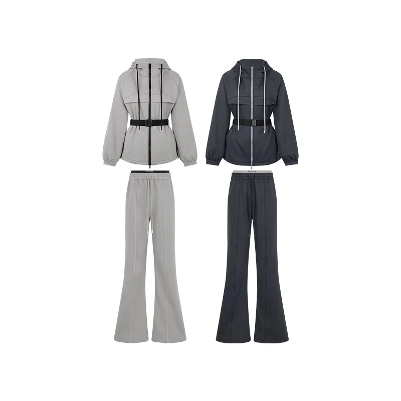 美洋MEIYANG降落伞套装 厚绒保暖连帽腰带外套喇叭裤两件套U时尚