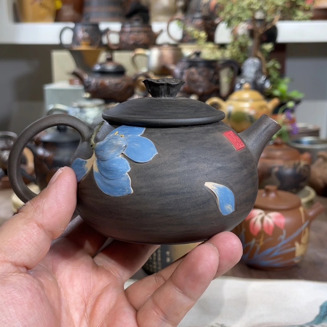 壶手磨蓝莲花球孔190毫升左右