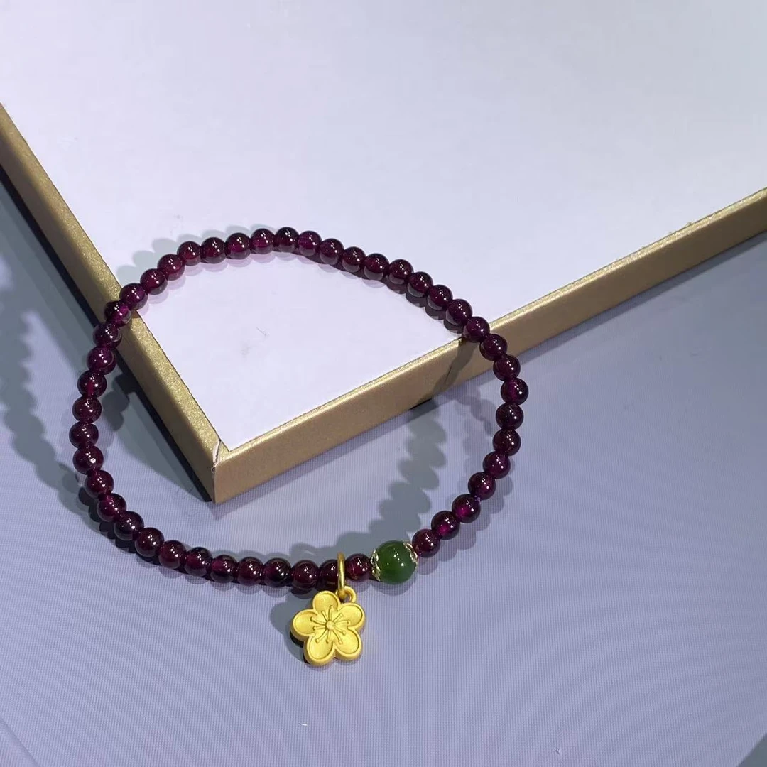 【本4】四叶草吊坠石榴石手链