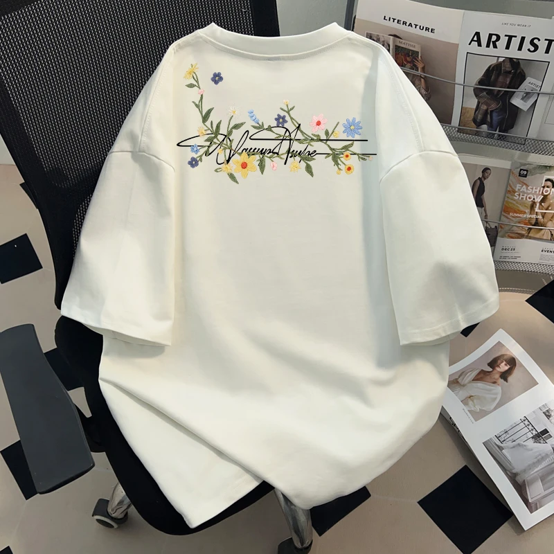 WASSUP HSUBE美式休闲夏季花卉藤蔓短袖T恤男女情侣百搭休闲上衣