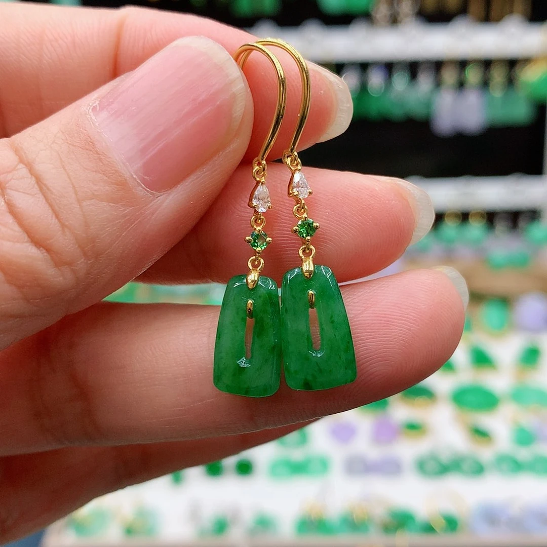 翡翠耳饰18K金镶嵌的