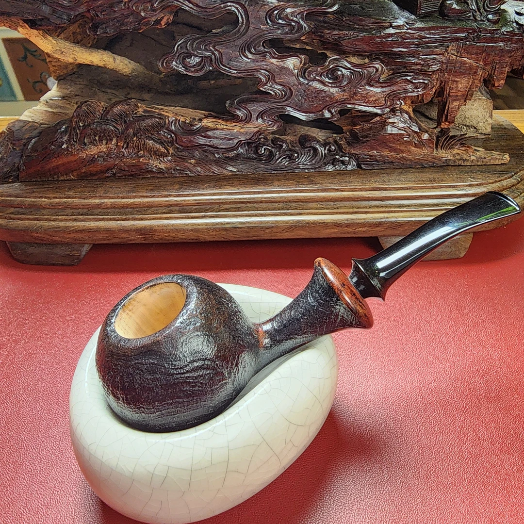 DENG PIPE 手工烟斗，入门系列喷砂微弯苹果斗型石楠木烟斗3mm烟道