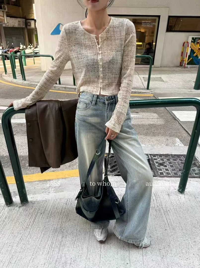 TOWARD 福秒（9tow30018-1#) 长腿当担 水洗折痕拖地牛仔裤9-67