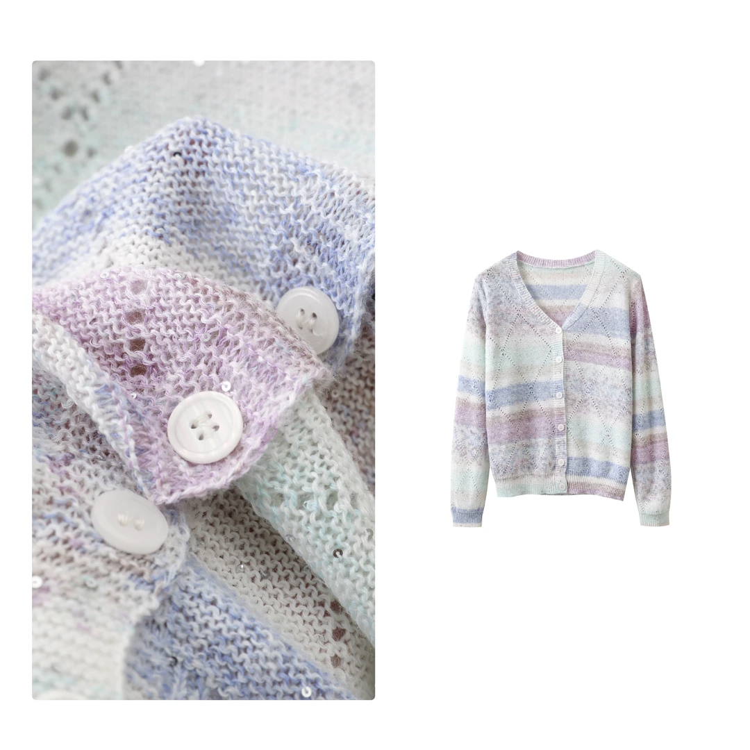 B 门店4&69！梦幻开衫！七彩锻染亮片纱/亲肤不扎针织外套上衣T4477