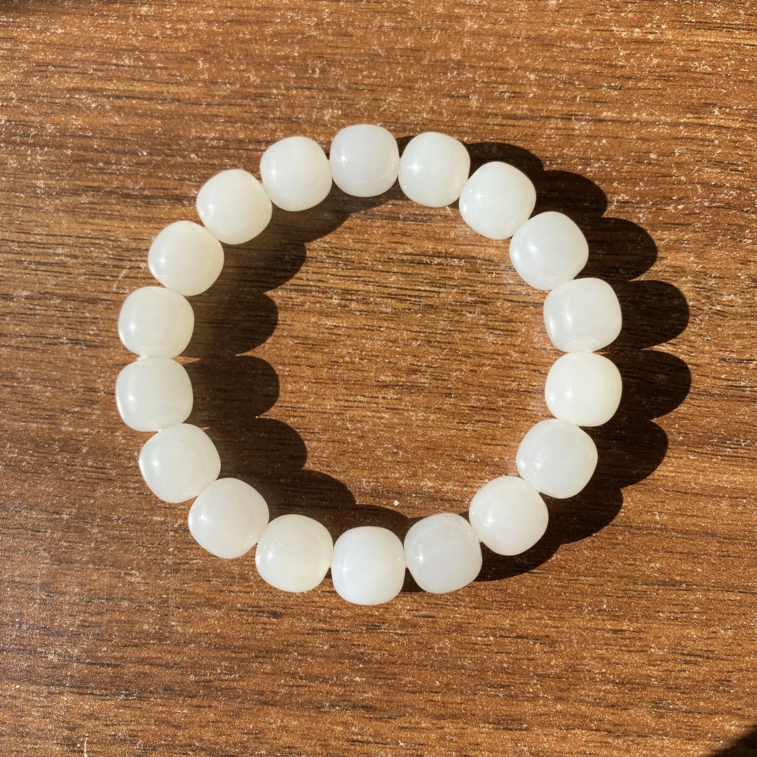 新疆和田玉且末白玉老型珠手串手链经典素圈12mm老型 经典大气