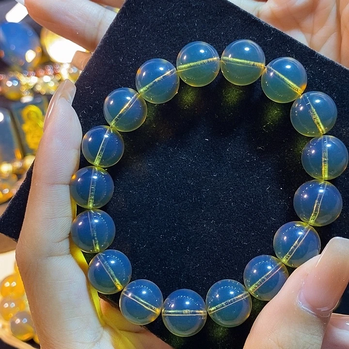 蓝珀未镶嵌珠宝奇石墨西哥蓝珀手串12