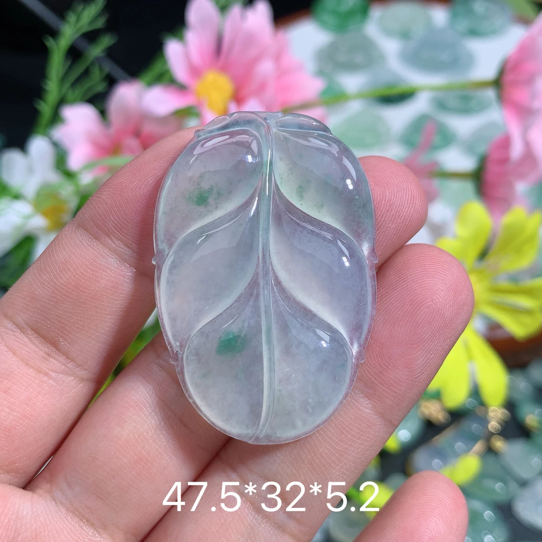 缅甸天然翡翠A货冰种飘花金枝玉叶吊坠阁百搭时尚雕刻精致礼物玉