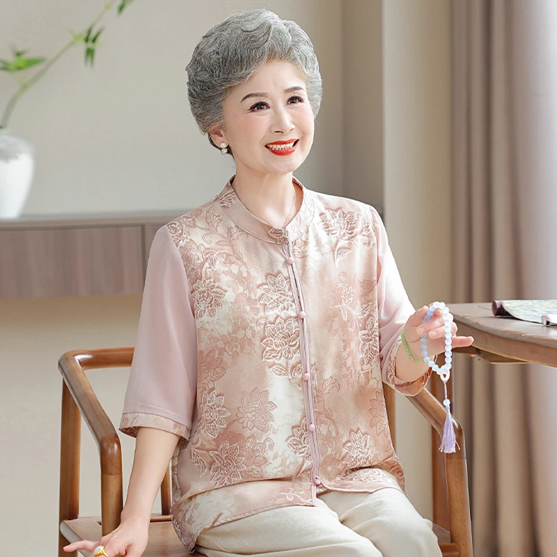 妈妈装夏装气质夏装衬衫中国风女中老年人洋气衣服奶奶夏季新中式