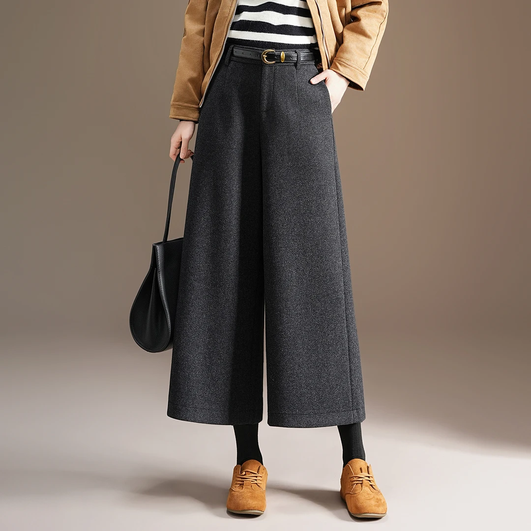 加厚小个子羊毛呢九分裤阔腿裤女2025年秋冬季新款宽松显瘦直筒裤