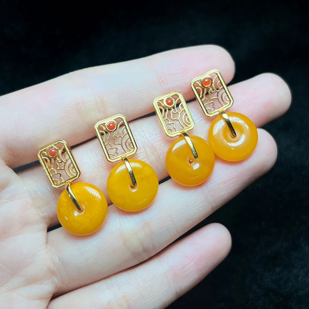 【云上好物】29 DS91060-S925银蜜蜡耳钉-多样性发一件-12x3mm（JG）