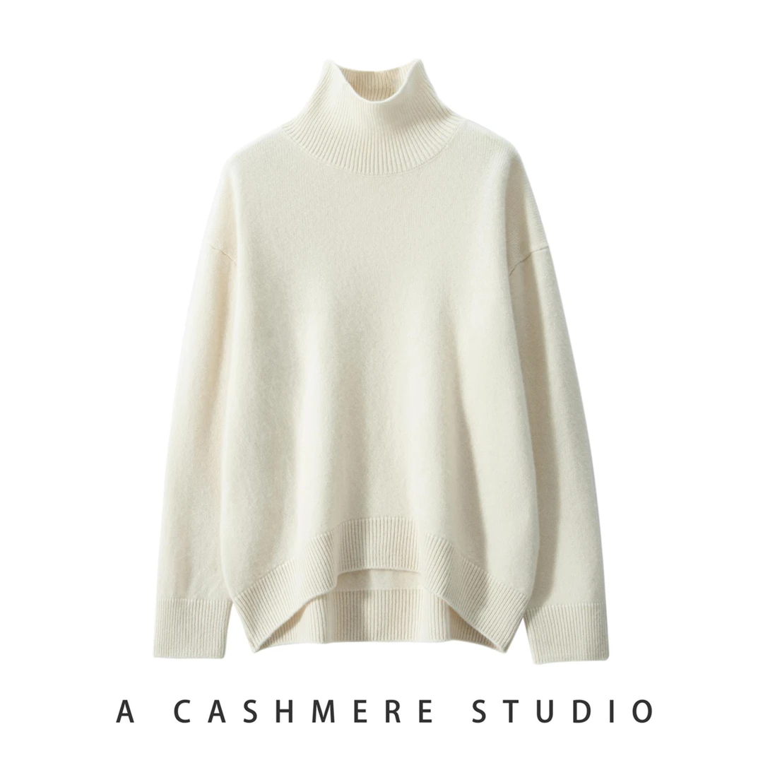 王菲同款 高领女100纯羊毛加厚针织套头毛衣女宽松慵懒风