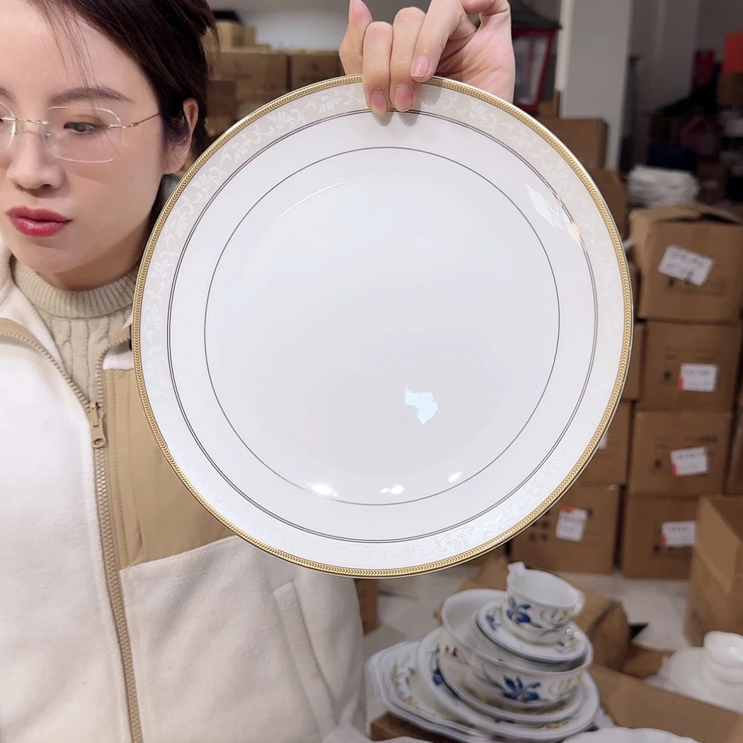 骨瓷高骨瓷8英寸月光盘20cm2个外贸骨瓷