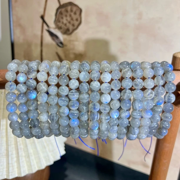 【月月家】S080天然月光石 灰月光单圈手串 多样性发其一