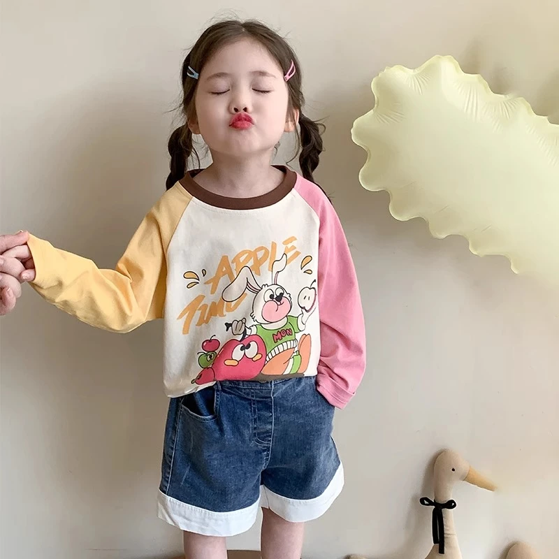 女童t恤长袖纯棉2025新款春秋洋气儿童打底衫女孩女宝宝春装上衣T