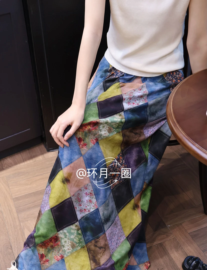 (原创）百家布半身裙-带口袋显瘦高级休闲夏季宽松人造棉棉绸