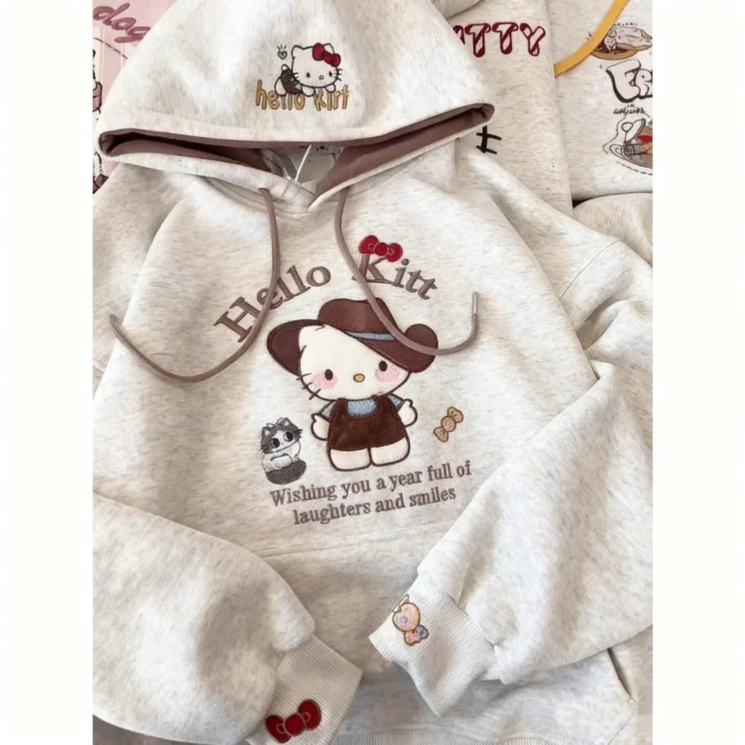 韩版童装女童卫衣秋装2025宝宝可爱KT猫刺绣长袖休闲连帽上衣外穿