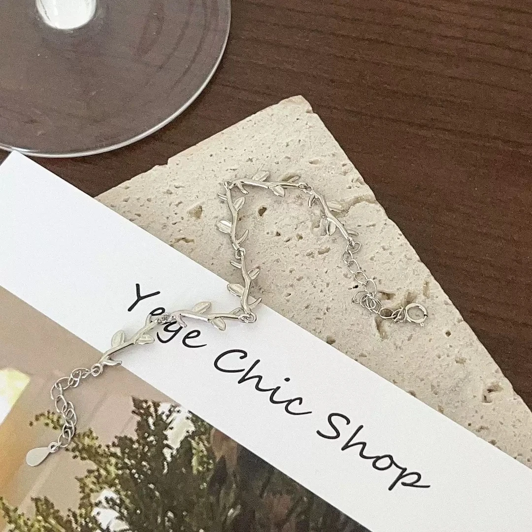 925银手链 日系爆款树叶手链简约精致ins风7043