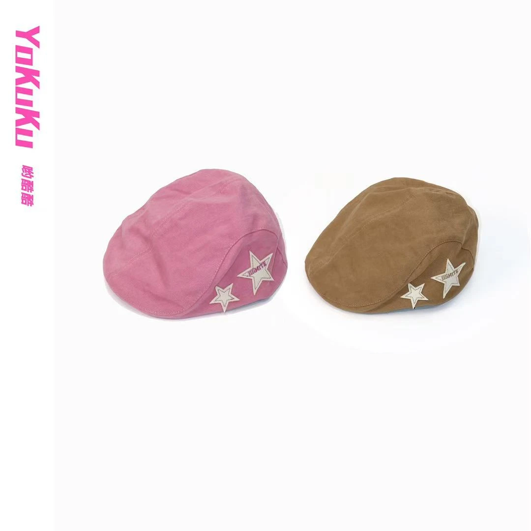 哟酷酷（时尚宣言）美式复古做旧星星显脸小百搭贝雷休闲前进帽