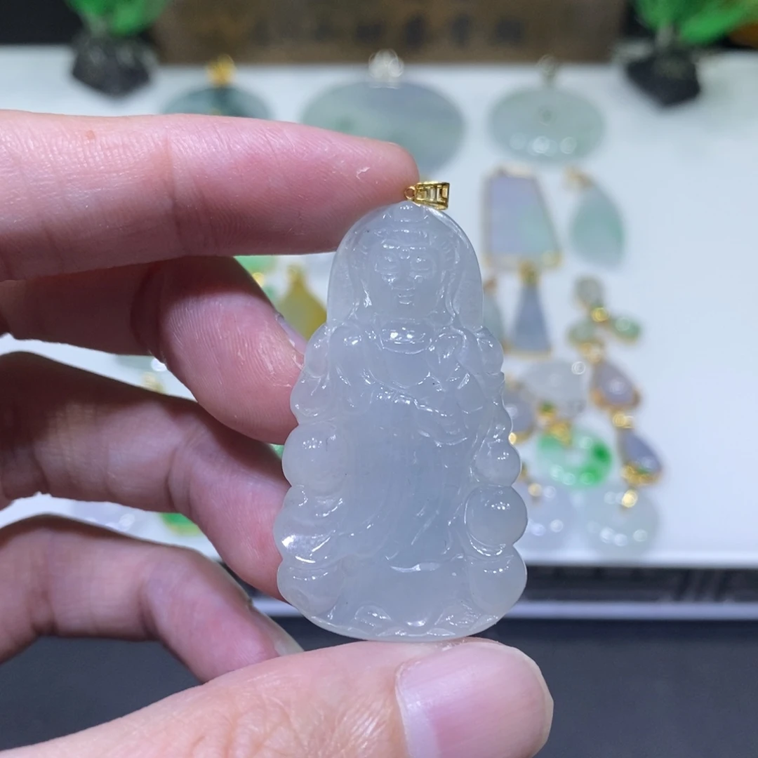 翡翠18K金镶嵌吊坠(不含链)