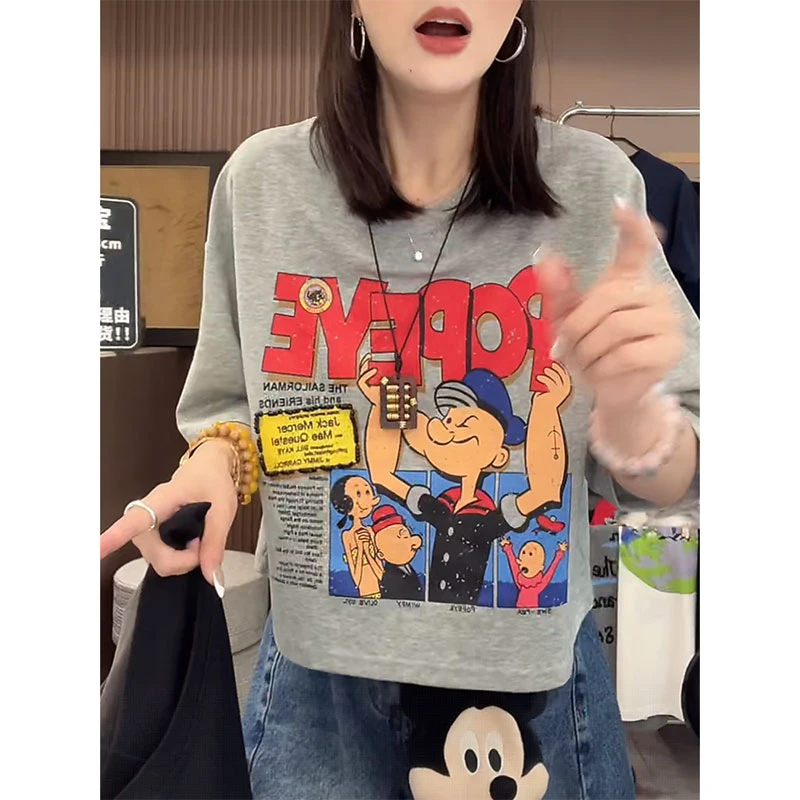美式复古卡通印花T恤女2025夏季新款宽松休闲套头小个子打底上衣