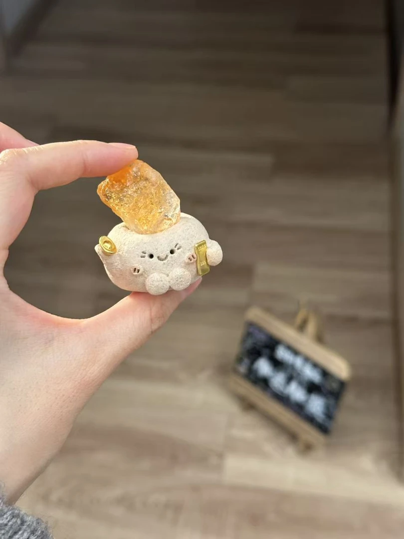 水晶小豆丁可爱高品质黄水原石