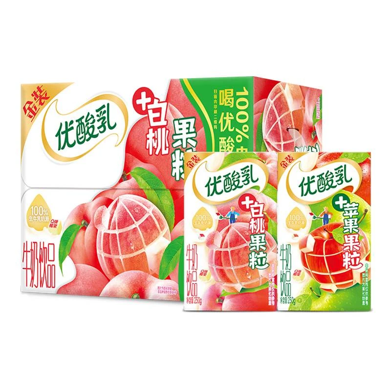 6月伊利优酸乳白桃果粒/苹果果粒250g*16盒整箱营养整箱牛奶饮料饮品