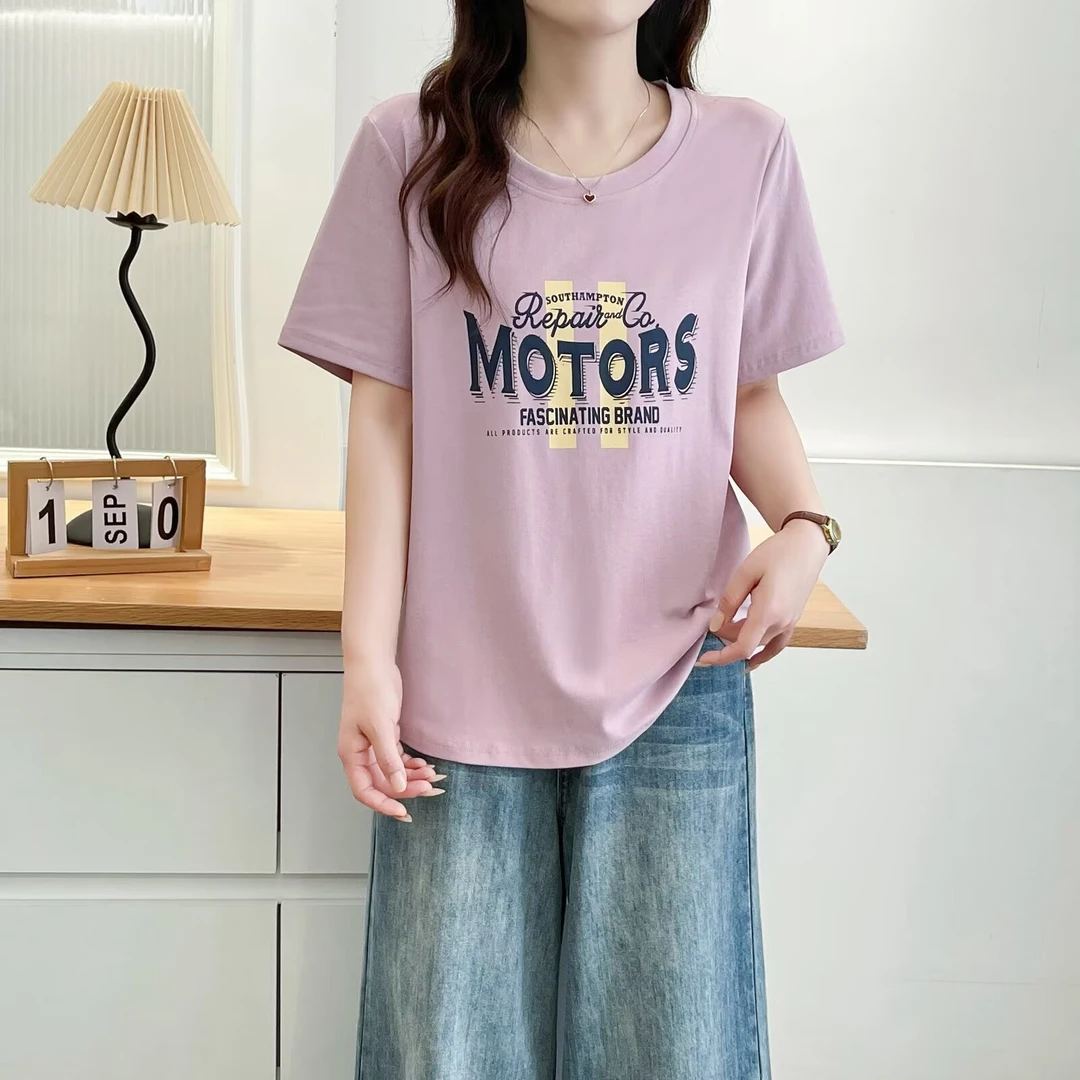 千寻--100-200斤大码女装夏季显瘦宽松圆领T恤时尚休闲百搭半袖