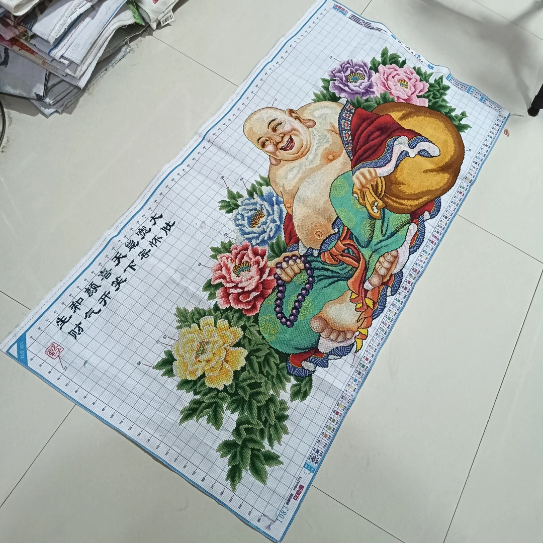 纯手工绣好的十字绣成品弥勒佛