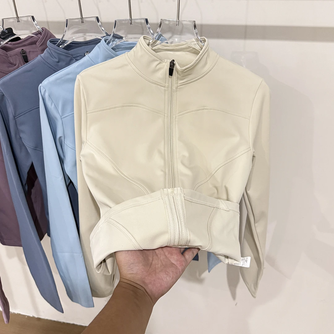 秋冬新款修身瑜伽外套女立领薄绒保暖运动夹克户外显瘦健身服上衣