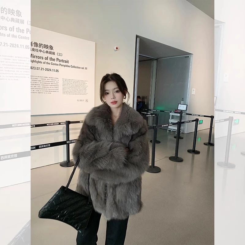 万年少女可翻可立领毛毛外套女显瘦2025新款毛茸茸上衣毛绒33388#