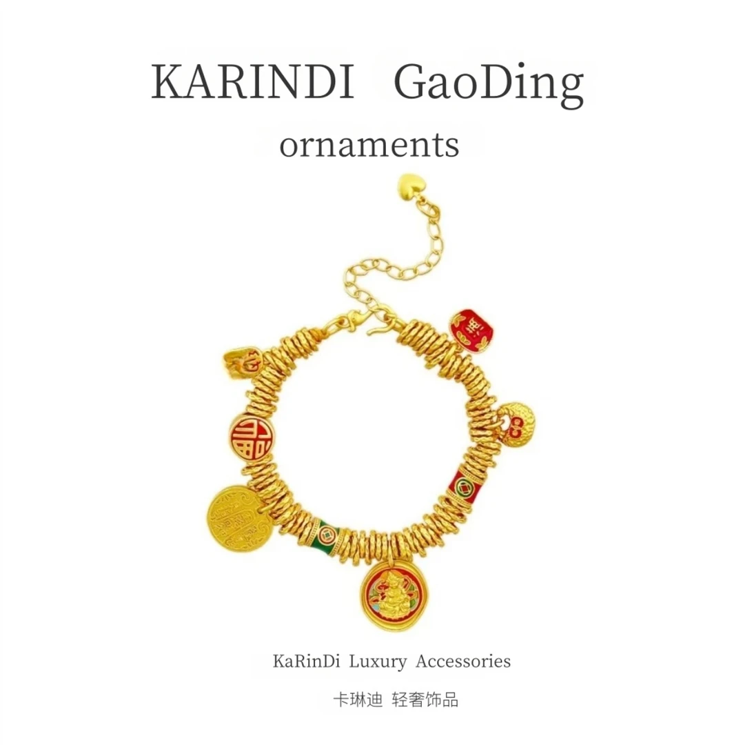 铜合金手链 韦雪同款盘缠黄财神手链手工编织编绳古法手串