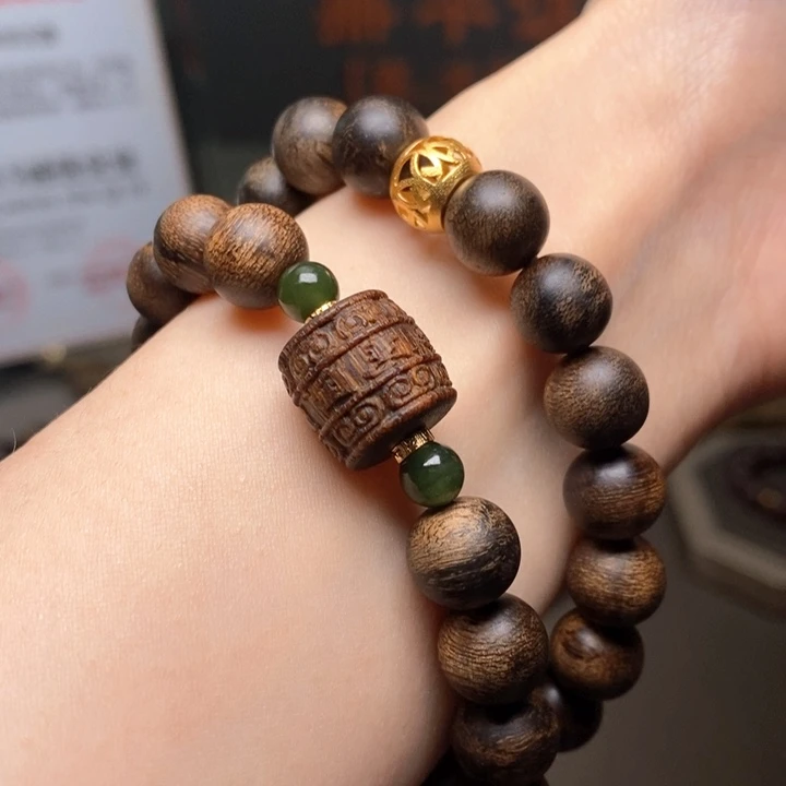 手串沉香越南富森红土红油瘤疤1.0+芽庄白棋沉香木雕配饰