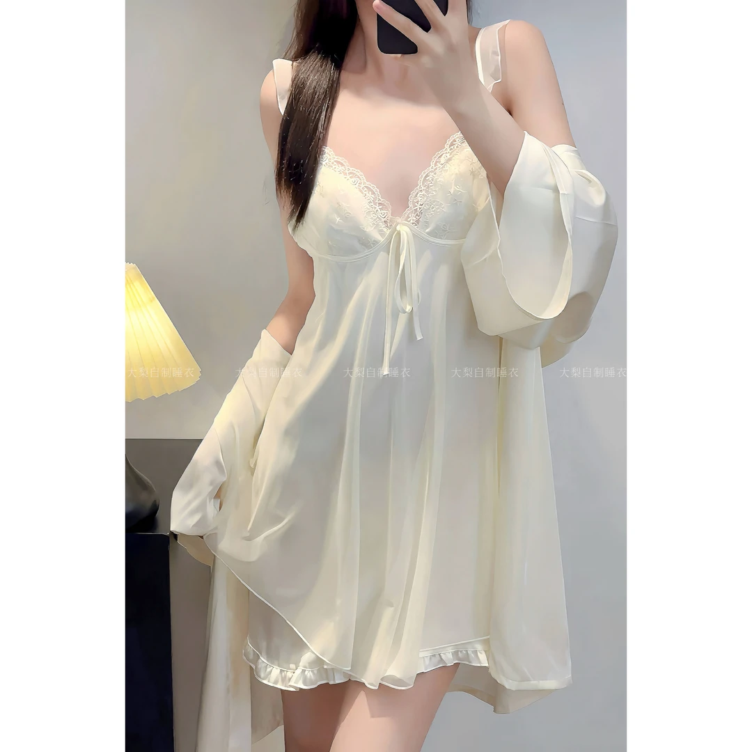 「奶里奶气」欧若风蕾丝轻奢性感夏季法式薄款重工设计师款露背睡裙