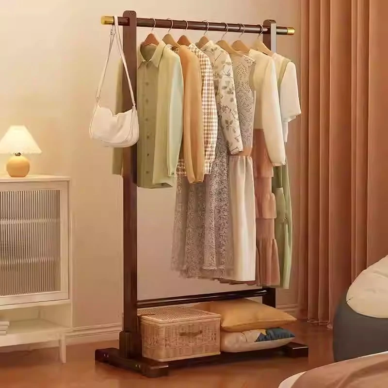 家用挂衣架卧室落地衣服置物架床边晚上放衣神器非实木简易衣帽架