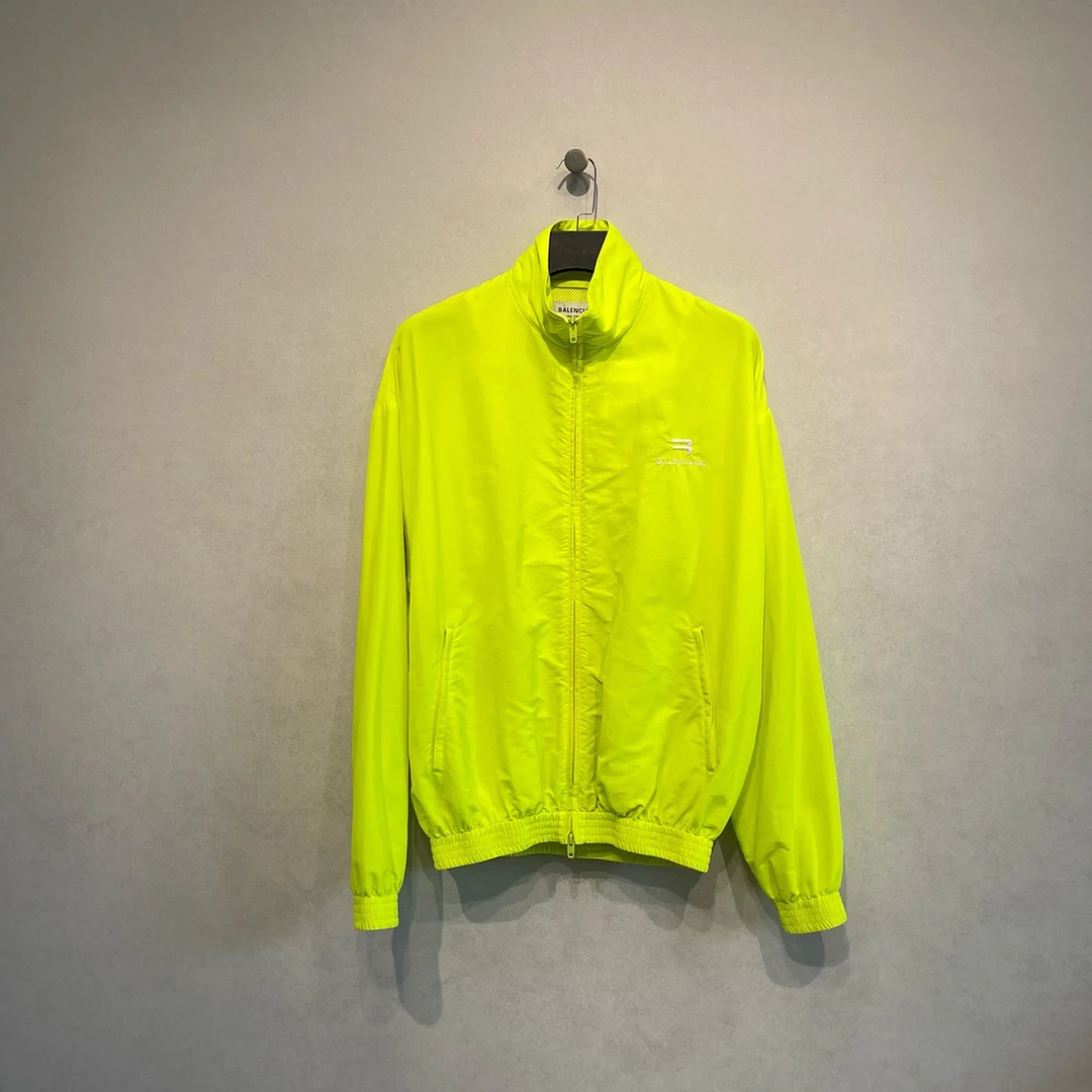 99新 Balenciaga/巴黎世家 双Blogo刺绣荧光黄拉链外套/34码