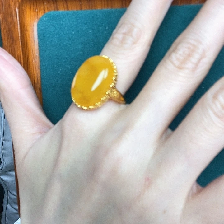 蜜蜡戒指银S925镶嵌戒指