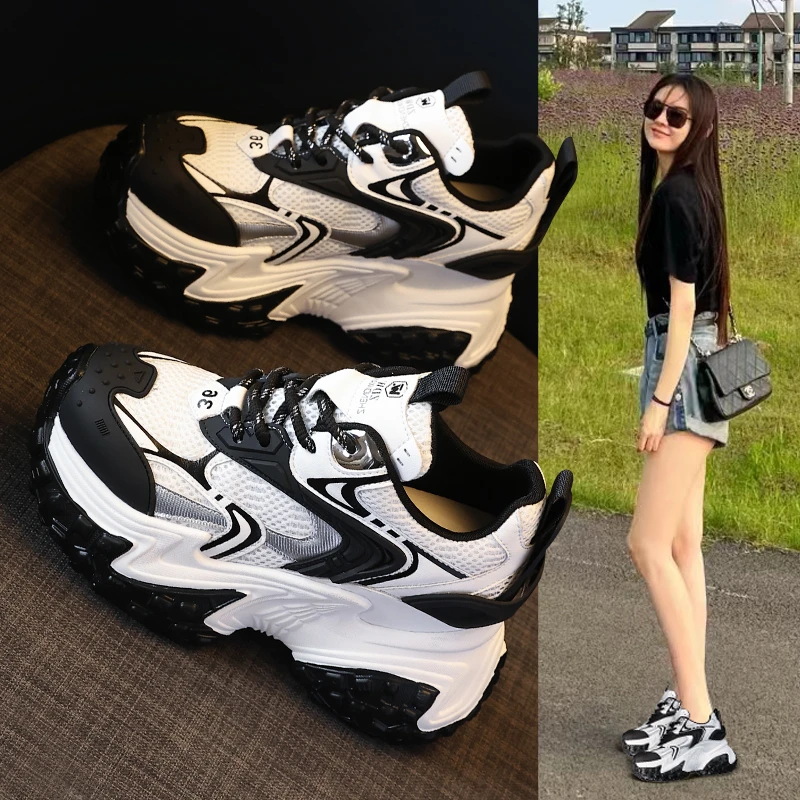 HZ5332-25厚底内增高松糕拼色老爹鞋女2025年春季新款运动休闲鞋