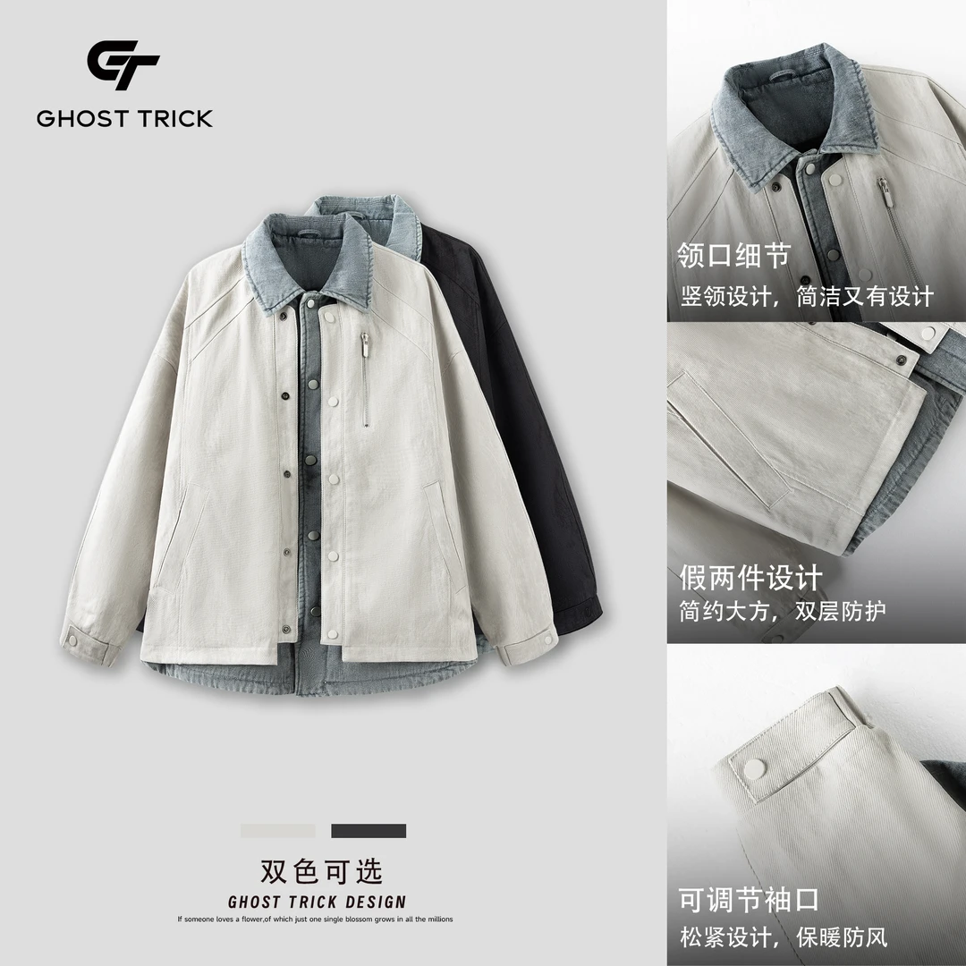 设计师原创90白鸭绒假两件拼接重工做旧洗水羽绒服1052