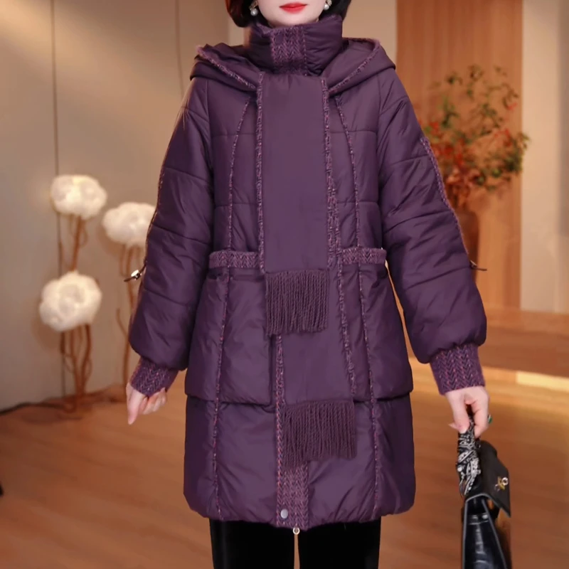 轻奢女装可拆卸围巾帽棉服外套洋气大码冬装棉袄中长款保暖大衣