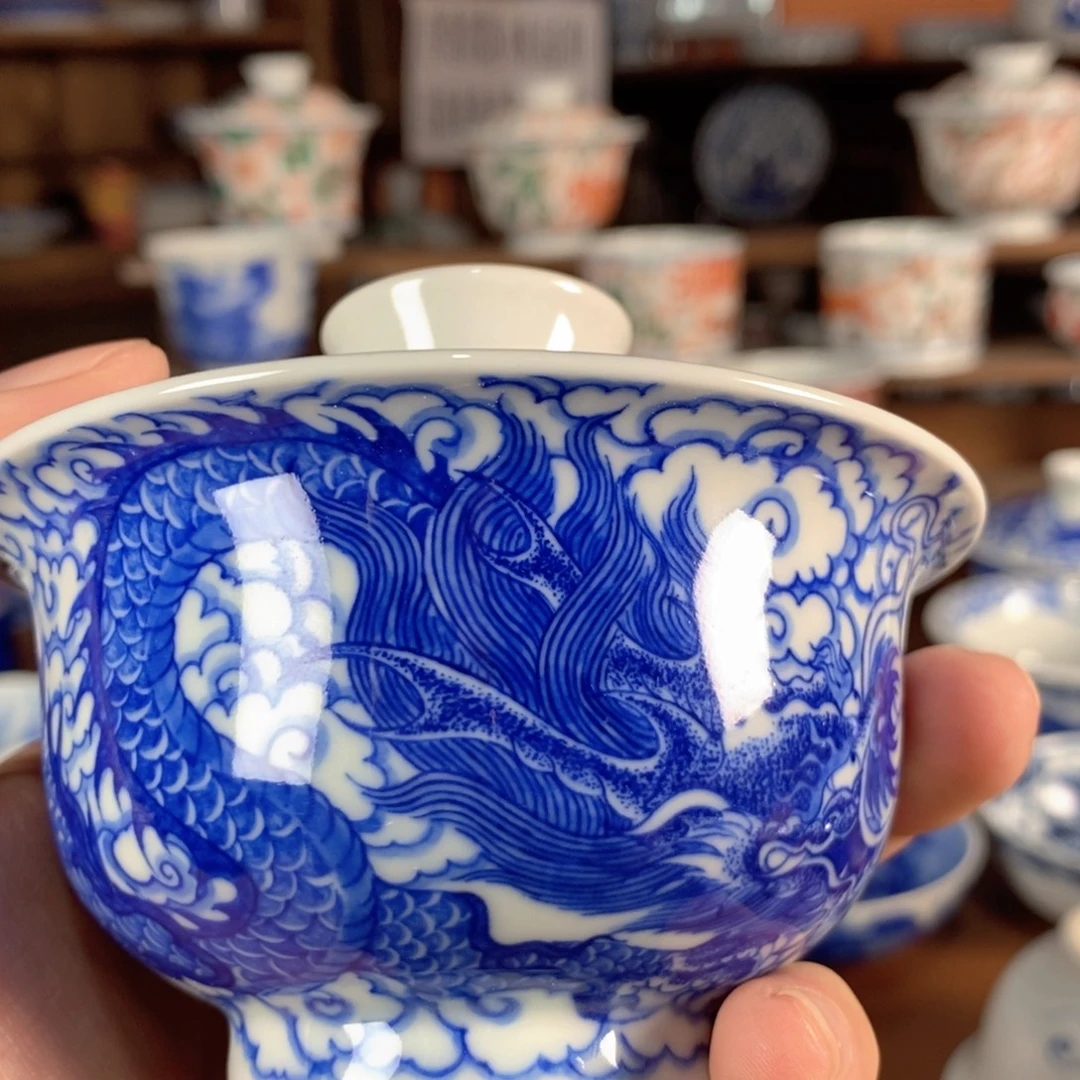 暴***螂摆件陶景德镇柴窑龙盖碗