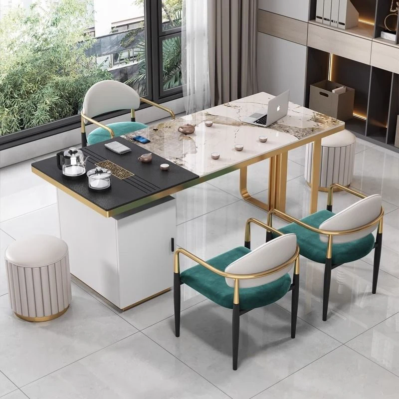 2025新款轻奢岩板办公室茶桌椅组合阳台泡茶桌套装火烧石茶桌茶台