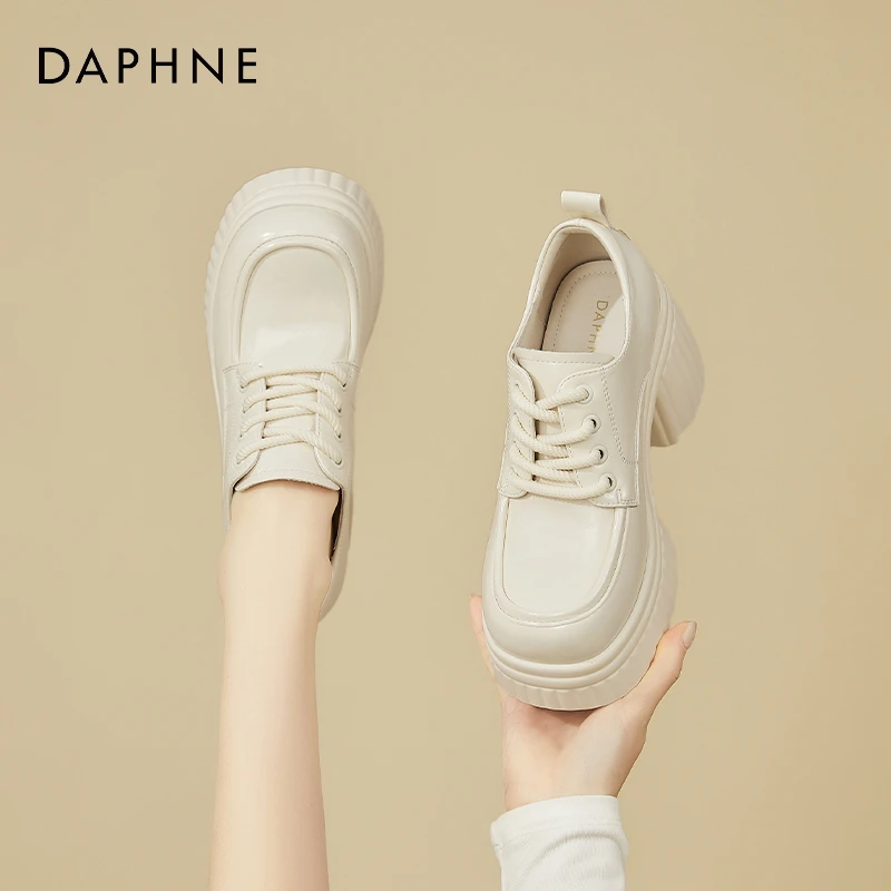 达芙妮乐福鞋女2025春季新款厚底系带英伦风高跟女鞋气质百搭单鞋