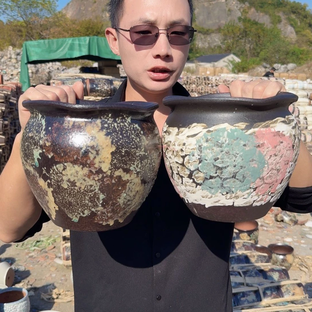 紫砂花盆口20高18（两个姹寂胖子