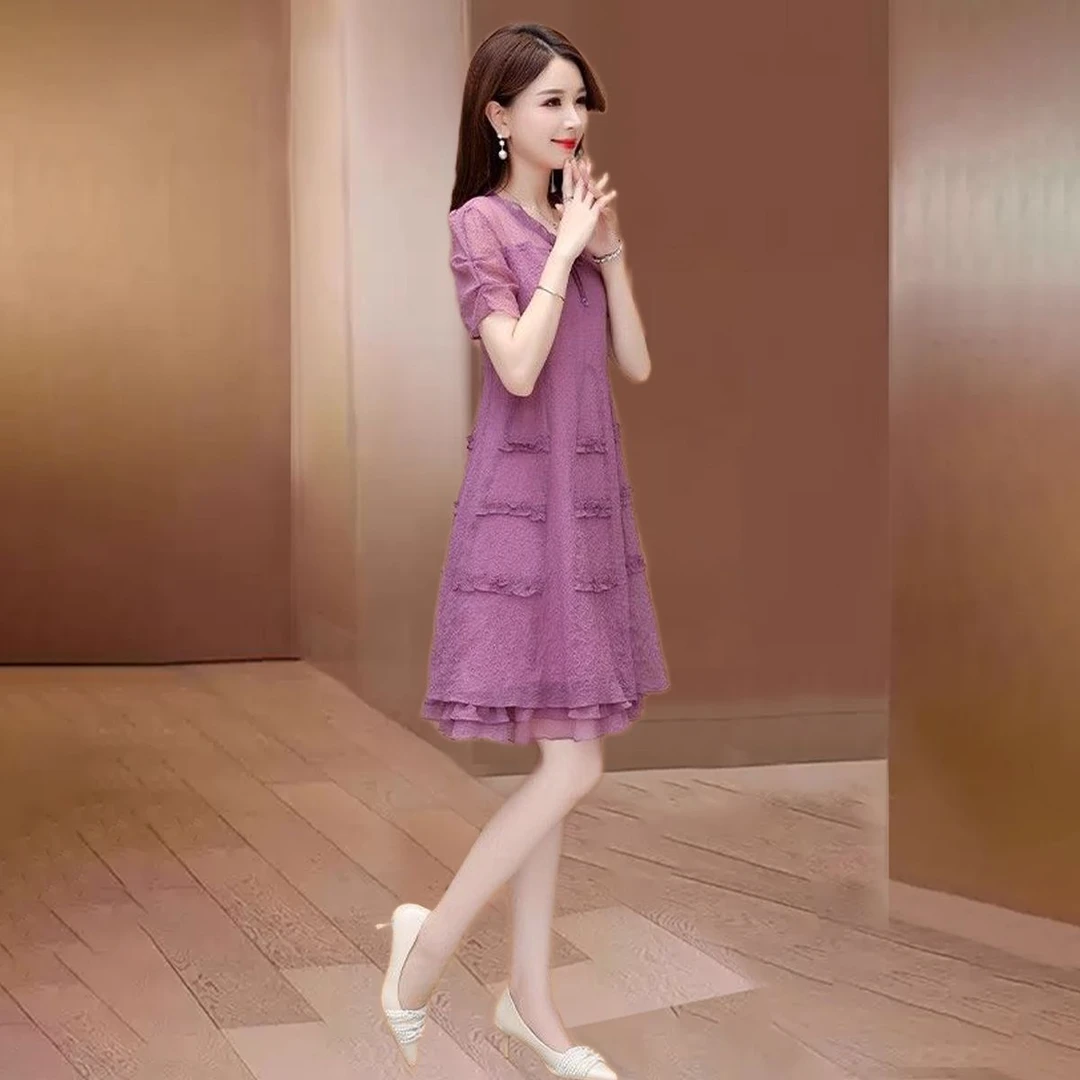 【可蓓儿】紫色高贵法式感连衣裙女2025新款夏洋气轻奢高端显瘦裙子