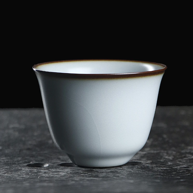 凝香阁 茶养开片铁胎月白汝窑花神杯 陶瓷冰裂纹茶具茶杯品茗单杯