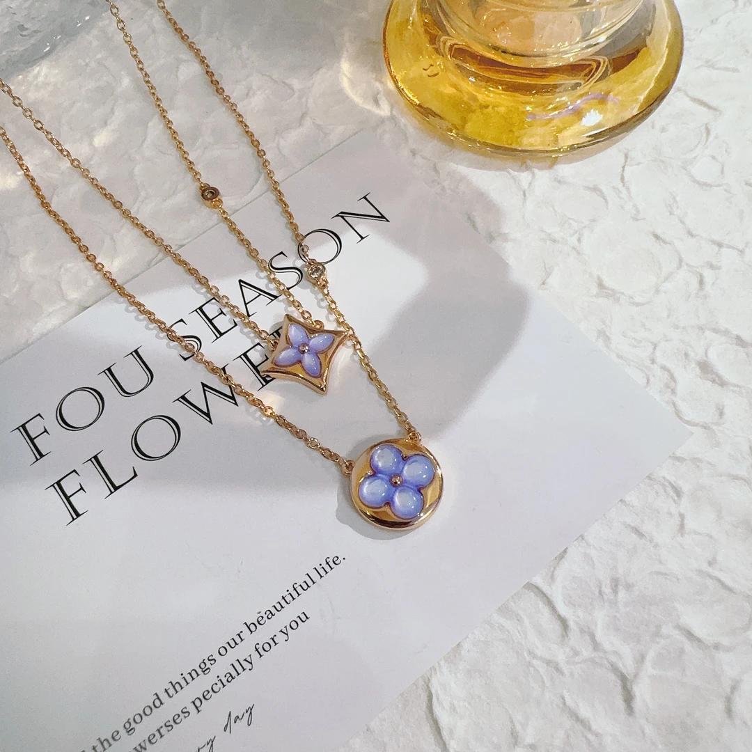 铜合金项链 1057 四叶花紫色项链