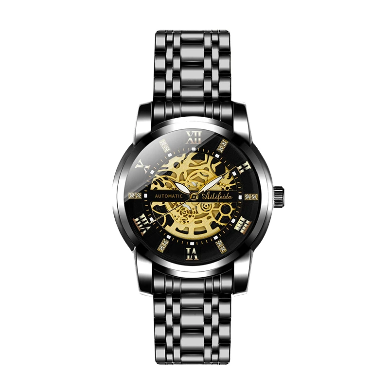 【专柜正品】全黑天王星商务时尚潮流男士手表大背透夜显高档腕表